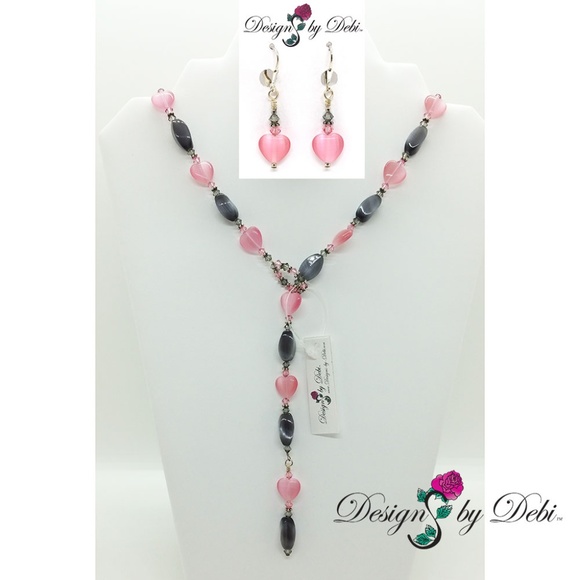 Designs by Debi Jewelry - Cat's Eye & Crystal Lariat Necklace & Earrings